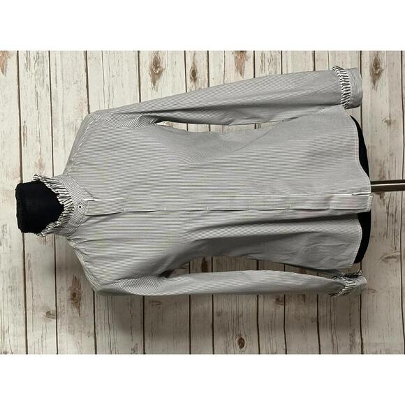 Per Se Tops - per se Carlisle black/white ruffled collar pinstriped button-up shirt Size 0